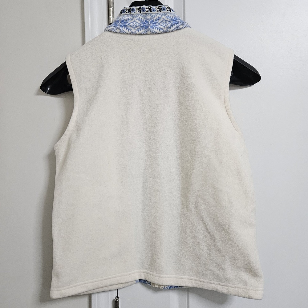 L.L. Bean Fleece Vest Womens Medium Cream Blue Nordic Snowflake Full Zip - Picture 11 of 11